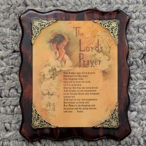 Vtg The Lord's Prayer Wood Wall Plaque Grant 12" x 10" Gloss